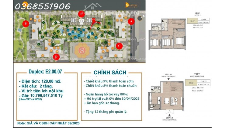 Căn hộ Duplex Masteri Central Point, Resort 5 sao ngay cửa nhà, 128m2 chỉ 10.7 Tỷ